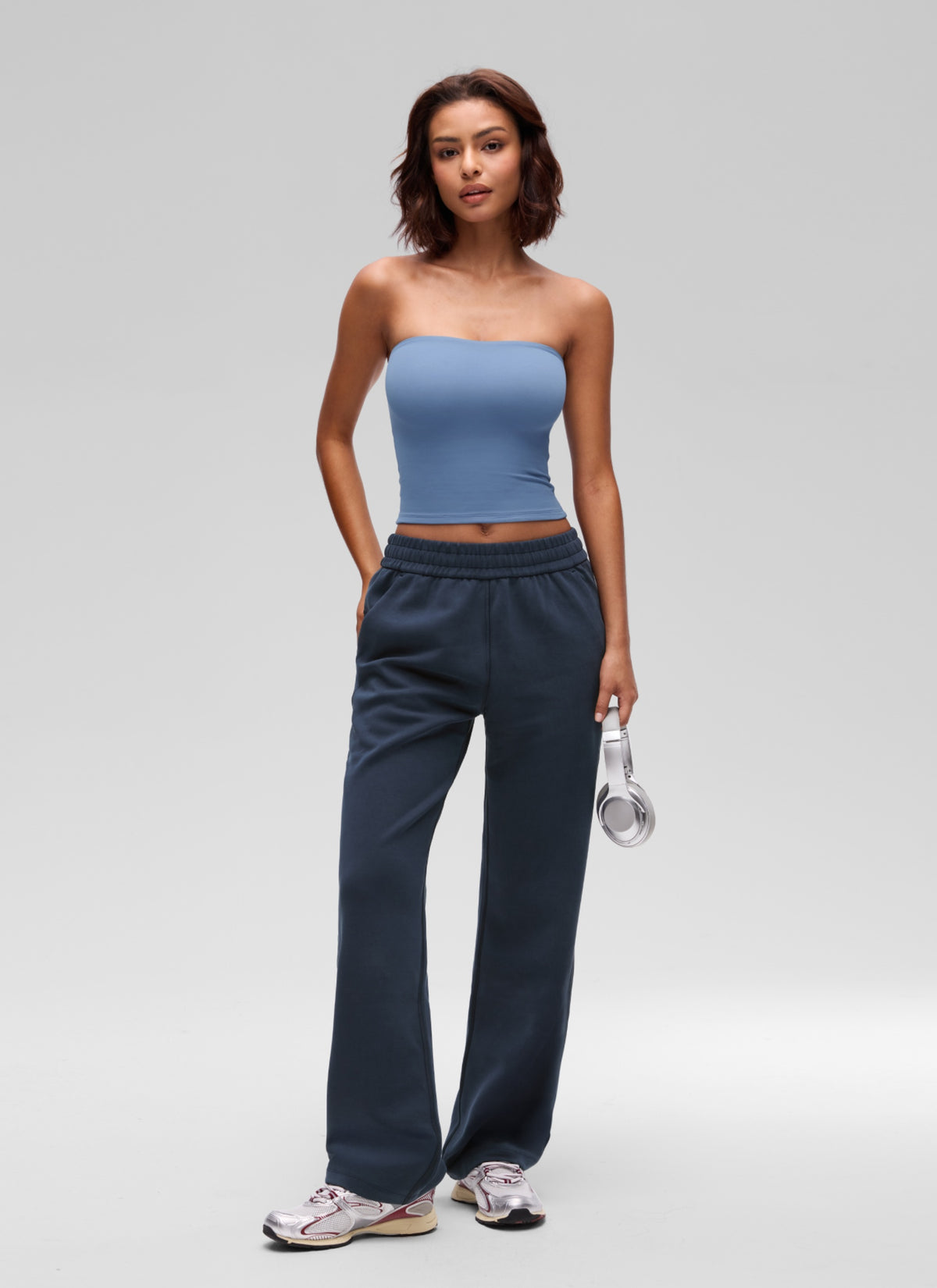 CRZ YOGA Women's Softembrace Casual Double Lined Crop Strapless Top Oasis Blue @model_info:T