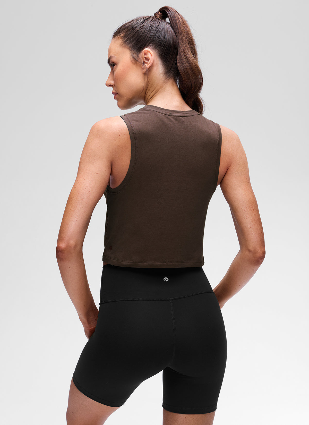 CRZ YOGA Women's Pima Cotton Casual Crewneck RacerBack Crop Tank Hot Fudge Brown @model_info:Kseniia