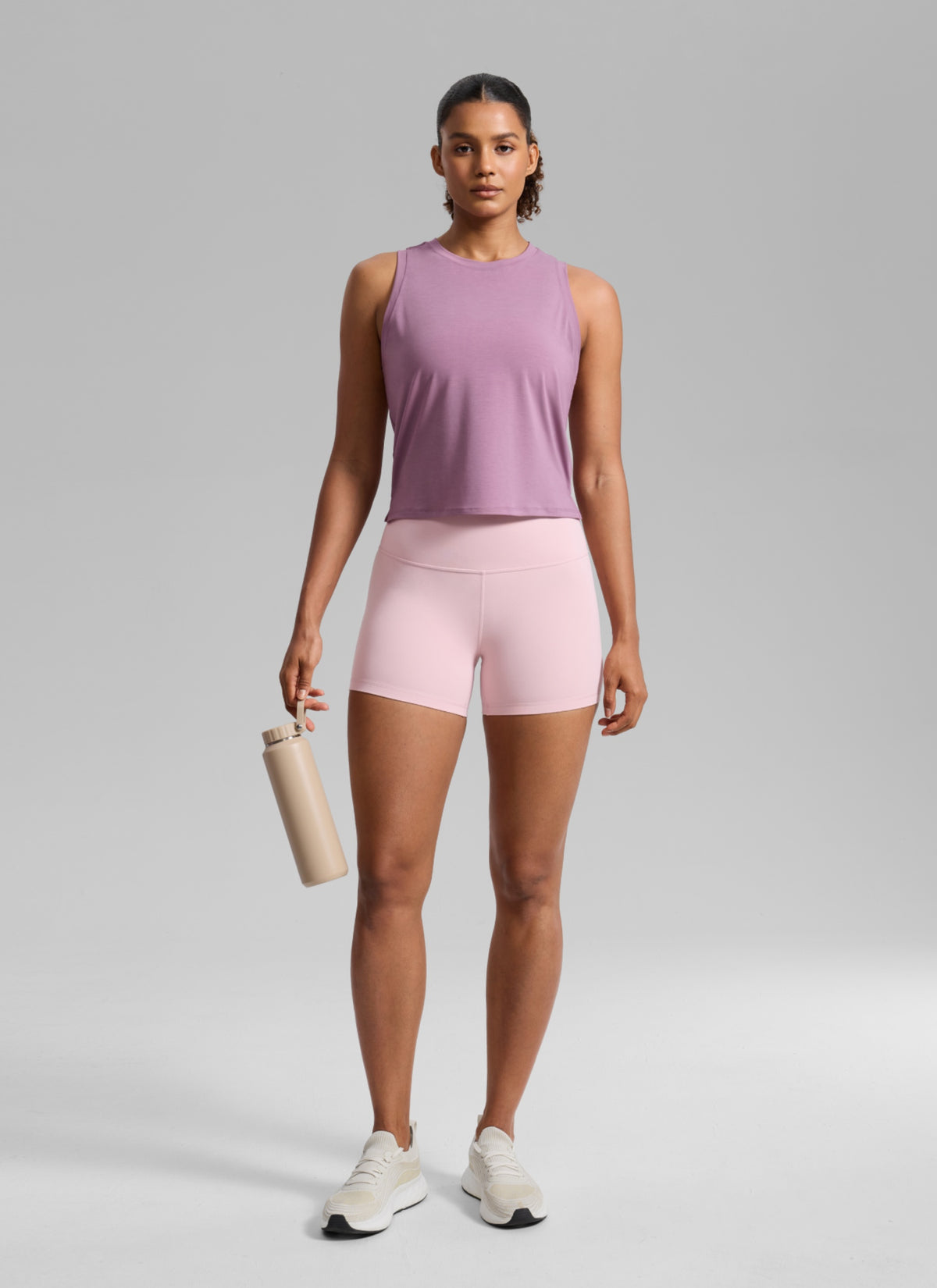 CRZ YOGA Women's Quick Dry Crop Racerback Sleevesless Tank Tops Light Lavender @model_info:B