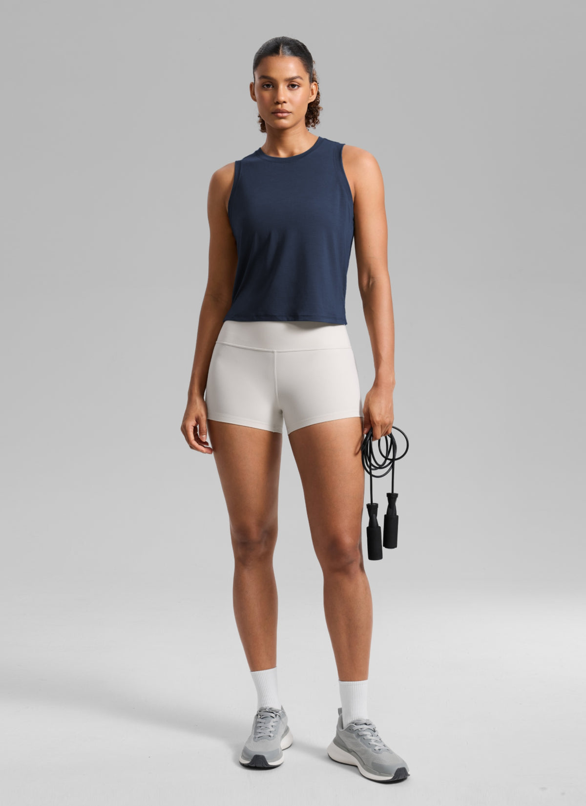 CRZ YOGA Women's Quick Dry Crop Racerback Sleevesless Tank Tops Club Blue @model_info:B