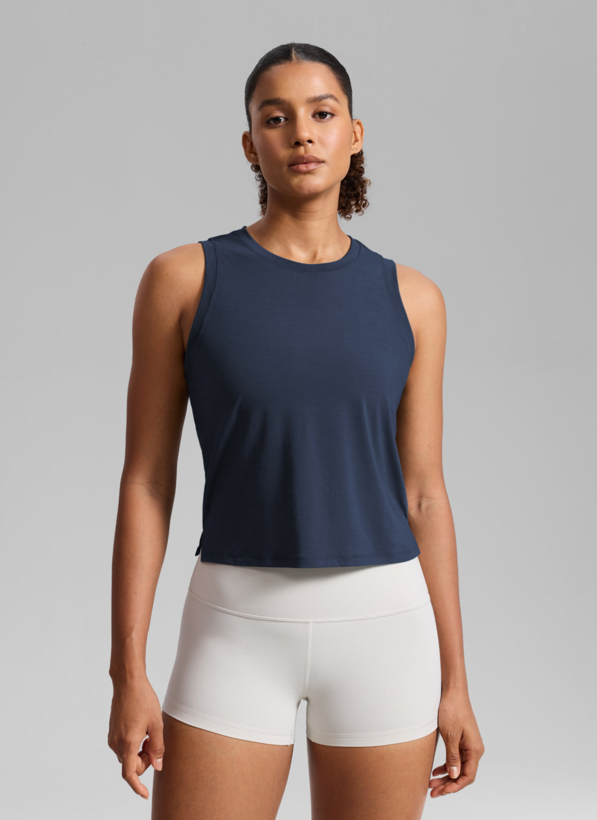 CRZ YOGA Women's Quick Dry Crop Racerback Sleevesless Tank Tops Club Blue @model_info:B