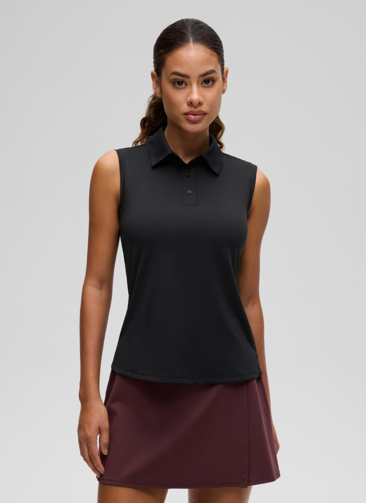 CRZ YOGA Women's Golf Tennis Hip Length Slim Fit Sleeveless Polo Black @model_info:J