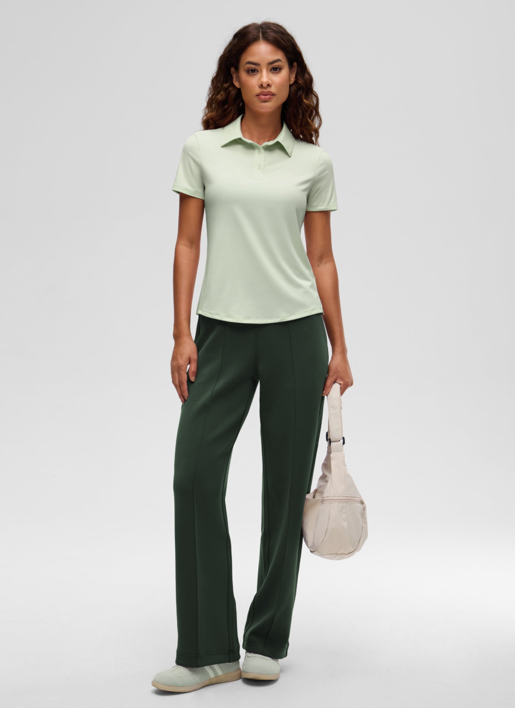 CRZ YOGA Women's Golf Tennis Hip Length Polo Slim Fit Short Sleeve Jade Grey @model_info:J