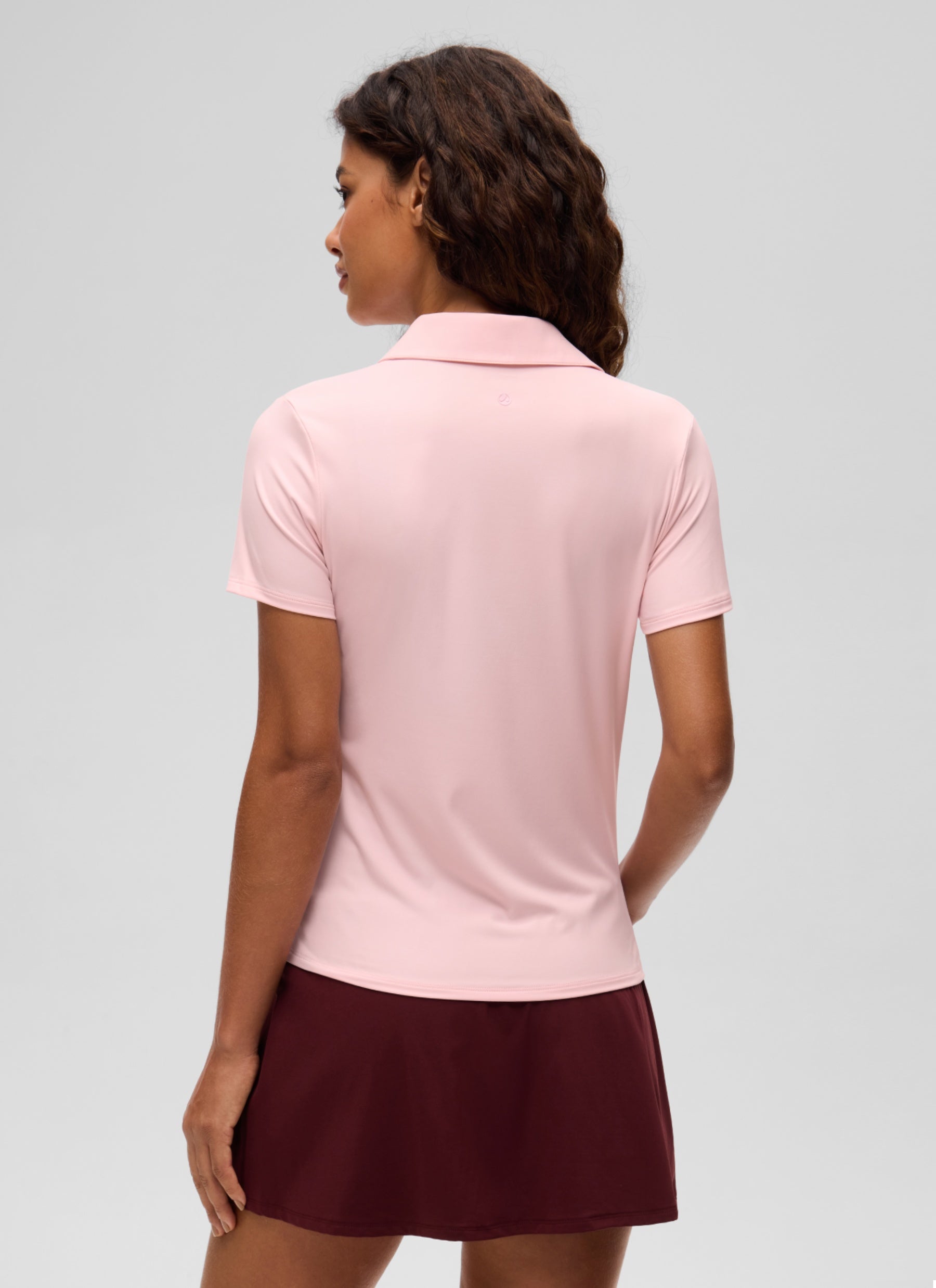 CRZ YOGA Women's Golf Tennis Hip Length Polo Slim Fit Short Sleeve Strawberry Pink