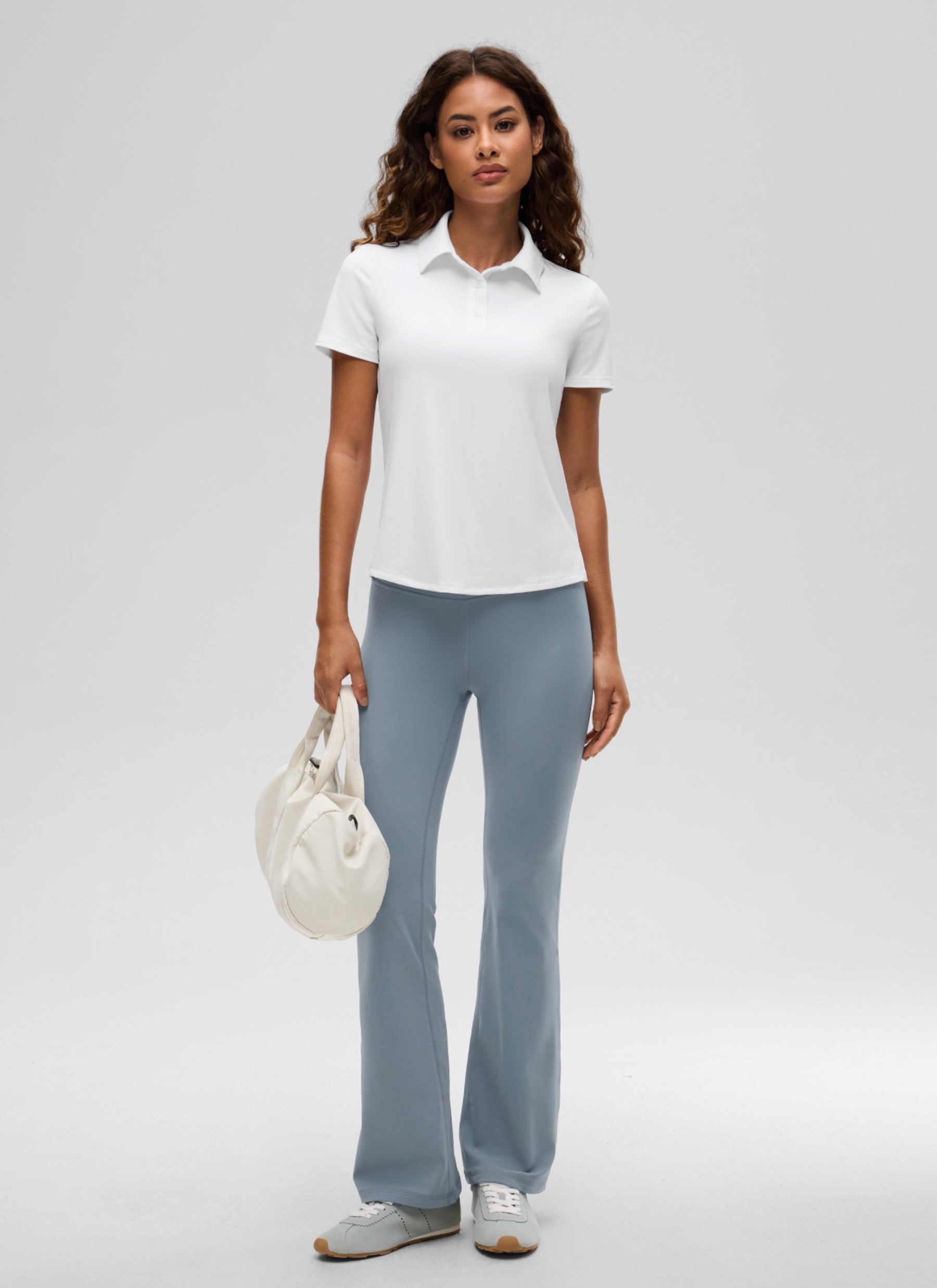 CRZ YOGA Women's Golf Tennis Hip Length Polo Slim Fit Short Sleeve White