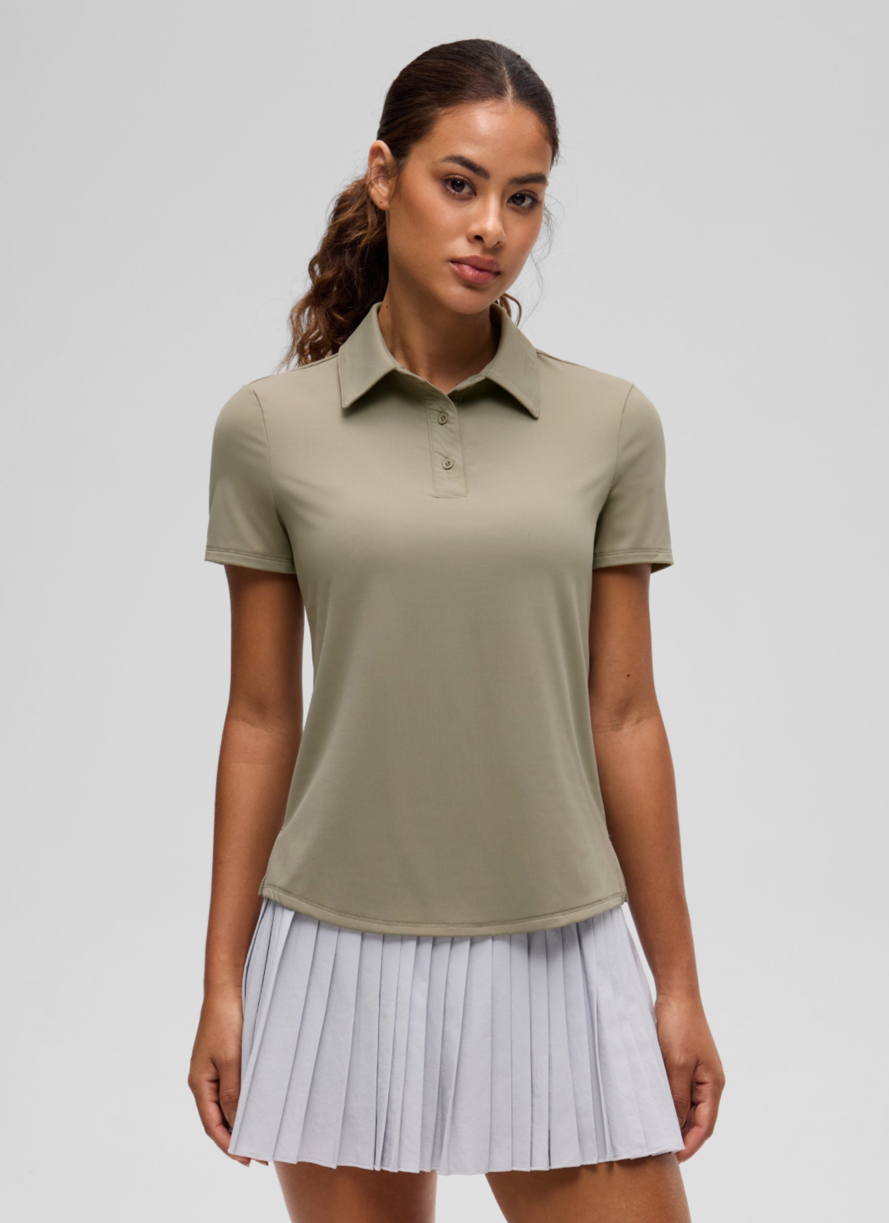 CRZ YOGA Women's Golf Tennis Hip Length Polo Slim Fit Short Sleeve Warm Ash Grey @model_info:J