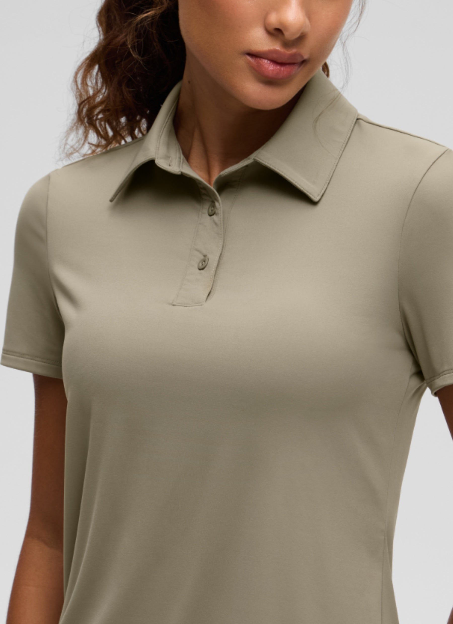 CRZ YOGA Women's Golf Tennis Hip Length Polo Slim Fit Short Sleeve Warm Ash Grey @model_info:J