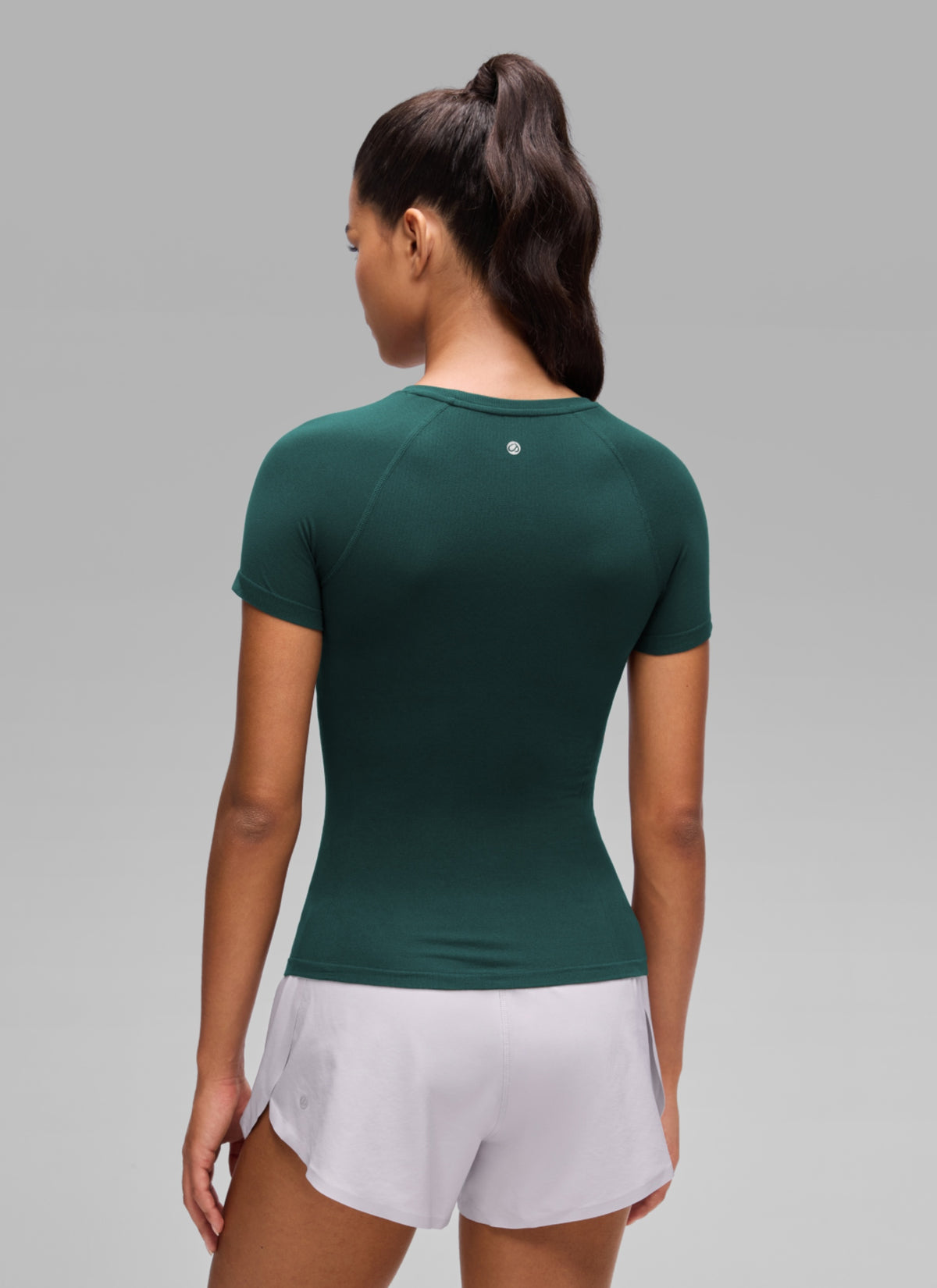 CRZ YOGA Women's Workout Seamless Crewneck Fitted Hip Short Sleeves Forest Green @model_info:A