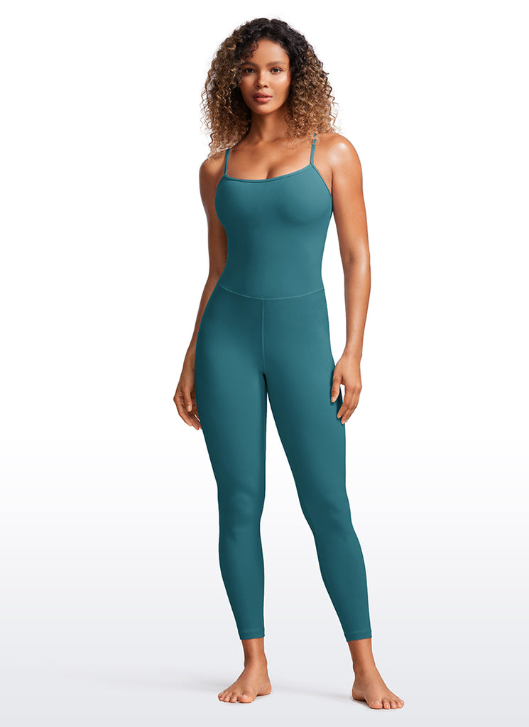 CRZ YOGA Women's Yoga Tight Fit Jumpsuits Build-in Bra Bodysuits Green Jade