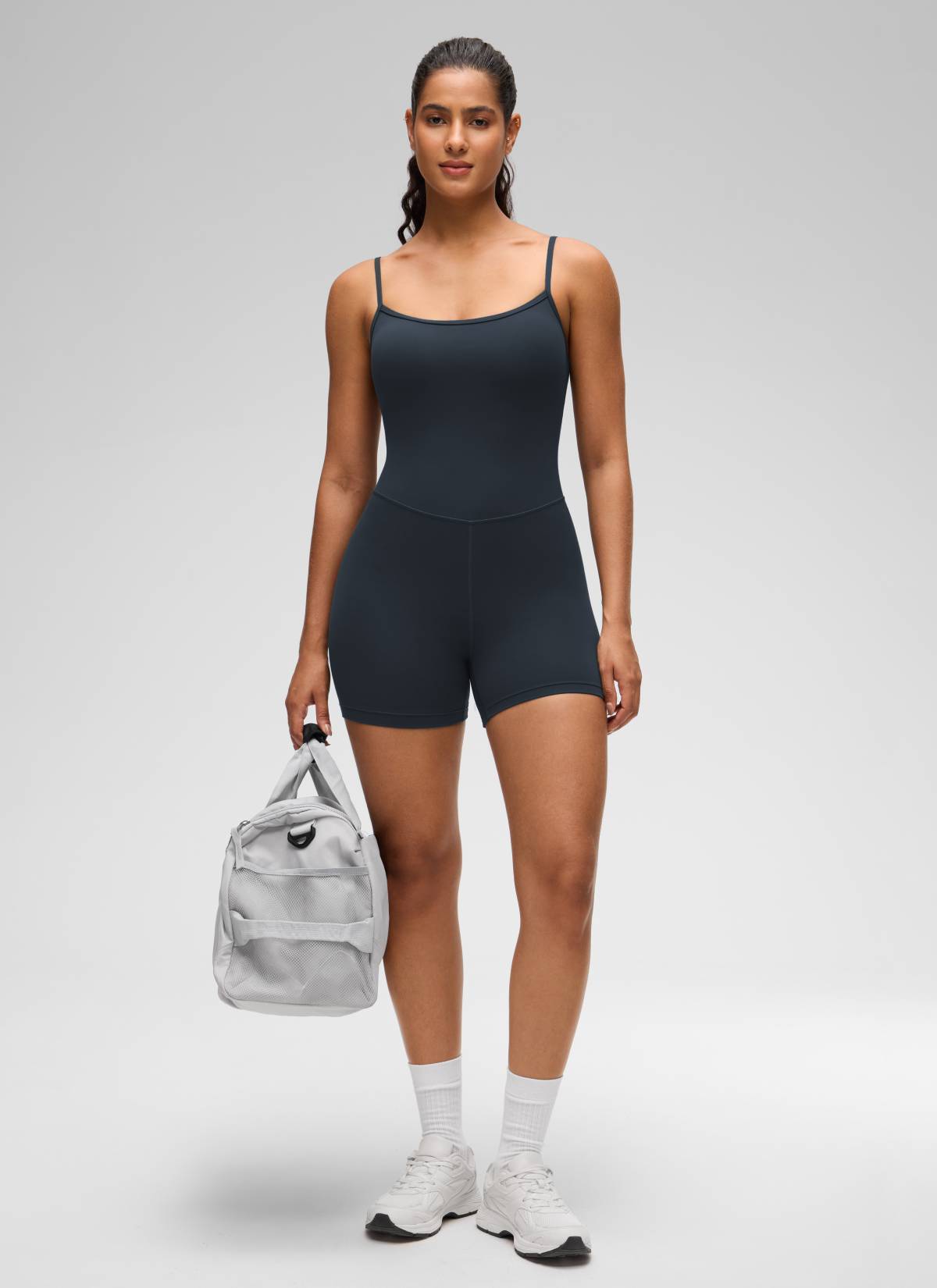 CRZ YOGA Women's Yoga Tight Fit Romper Shorts Bodysuit Jumpsuits True Navy
