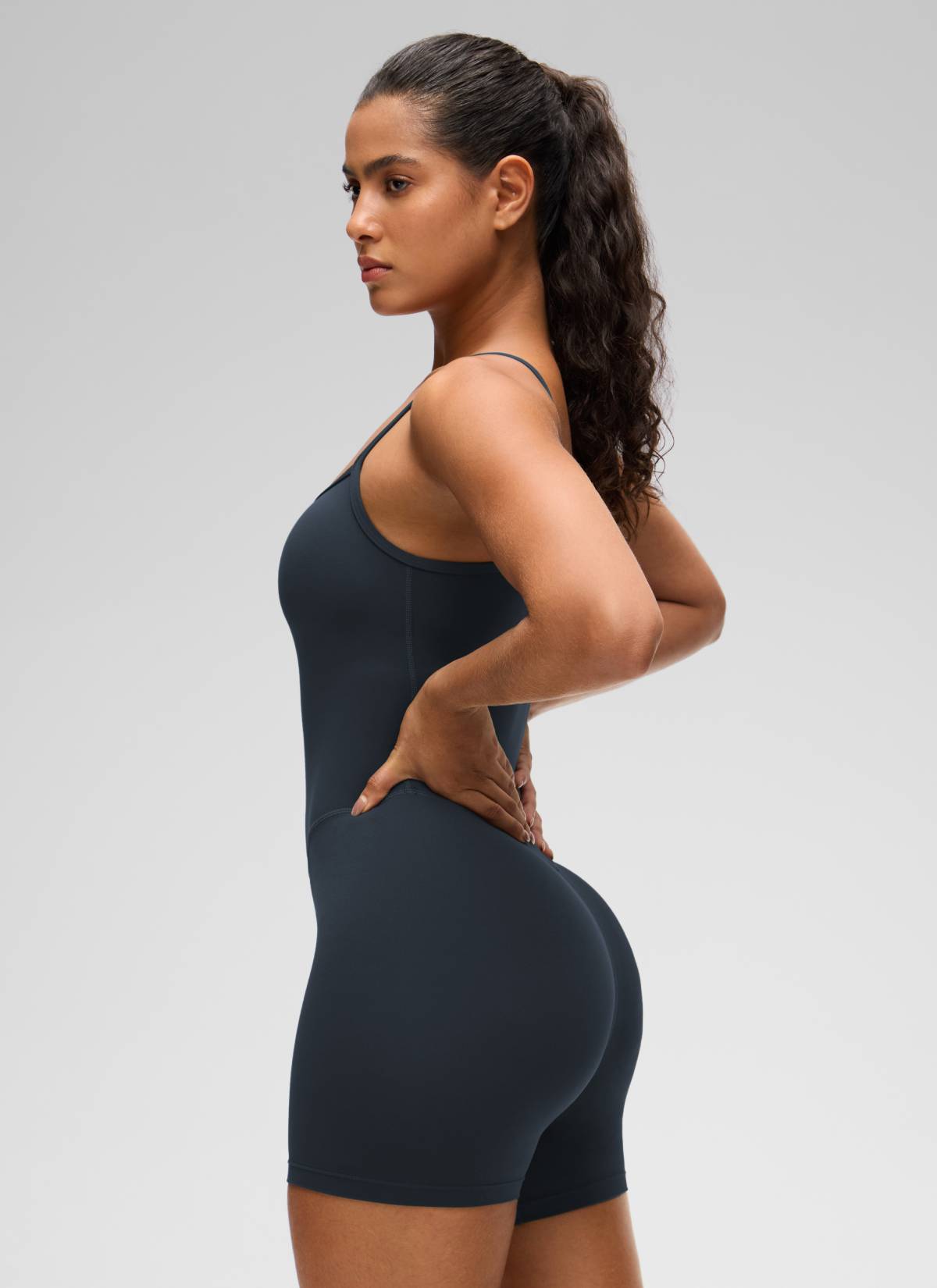 CRZ YOGA Women's Yoga Tight Fit Romper Shorts Bodysuit Jumpsuits True Navy