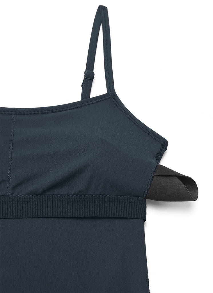 CRZ YOGA Women's Yoga Tight Fit Flare Jumpsuits Build-in Bra Bodysuits True Navy