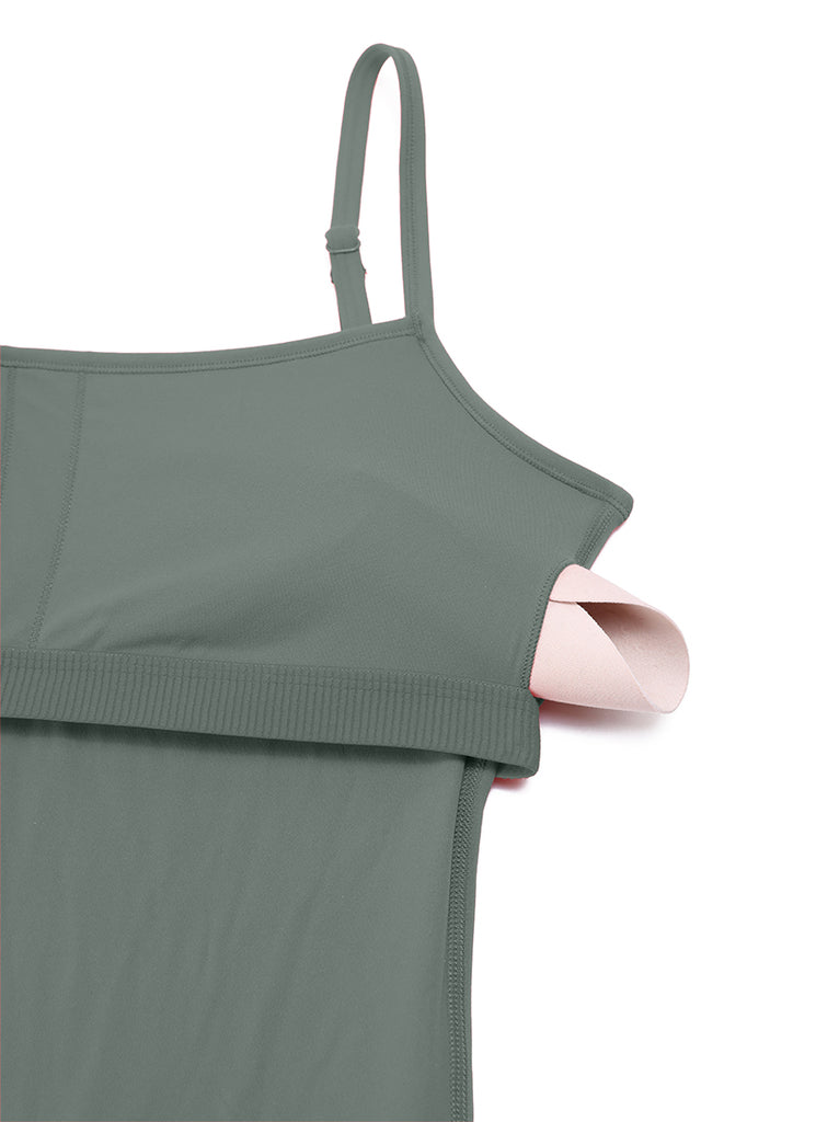 CRZ YOGA Women's Yoga Tight Fit Flare Jumpsuits Build-in Bra Bodysuits Grey Sage