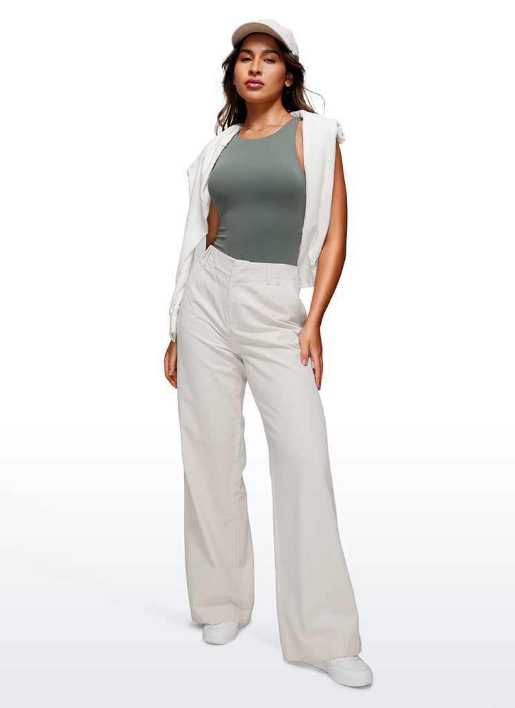 CRZ YOGA Women's Yoga Tight Fit High Neck Racerback Bodysuits Taupe