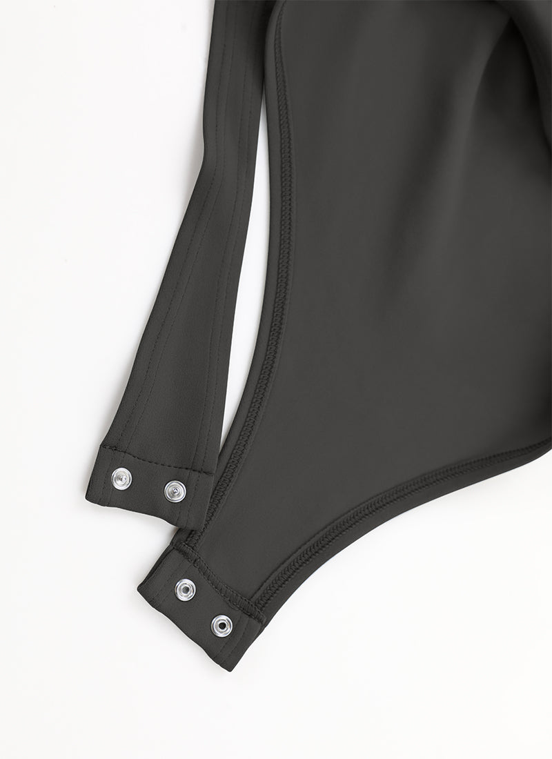 CRZ YOGA Women's Yoga Tight Fit Square Neck Long Sleeves Bodysuits Black