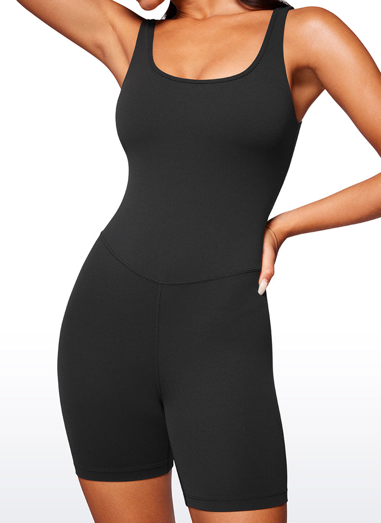CRZ YOGA Women's Yoga Tight Fit Romper Shorts Bodysuit Jumpsuits Black