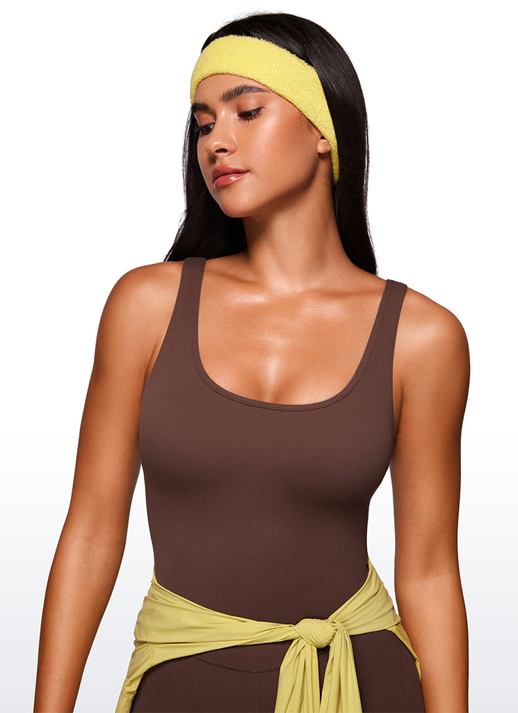 CRZ YOGA Women's Yoga Tight Fit Romper Shorts Bodysuit Jumpsuits Coffee Brown