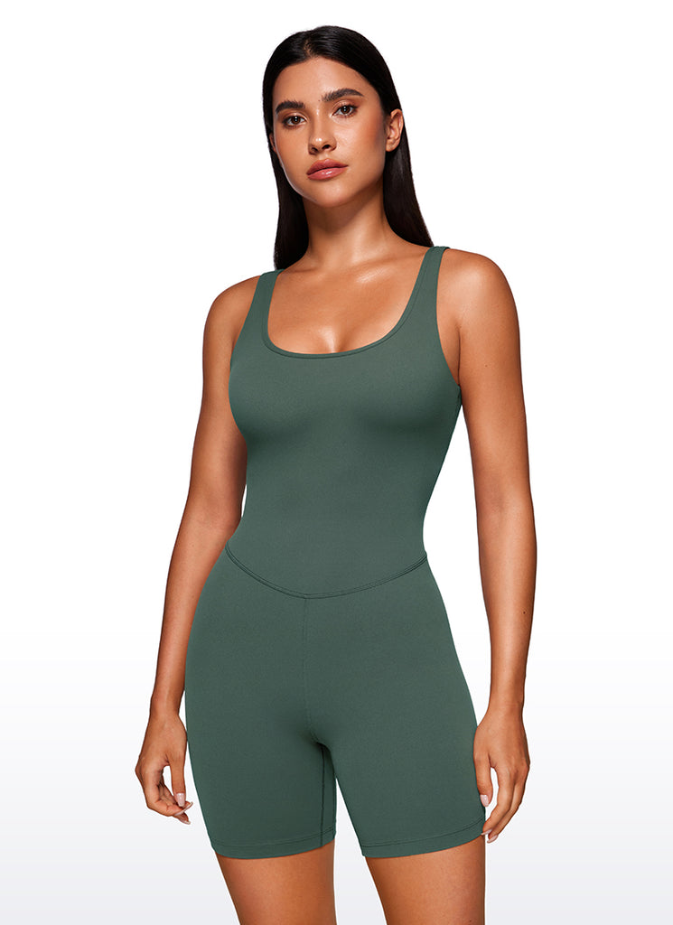 CRZ YOGA Women's Yoga Tight Fit Romper Shorts Bodysuit Jumpsuits Coffee Brown