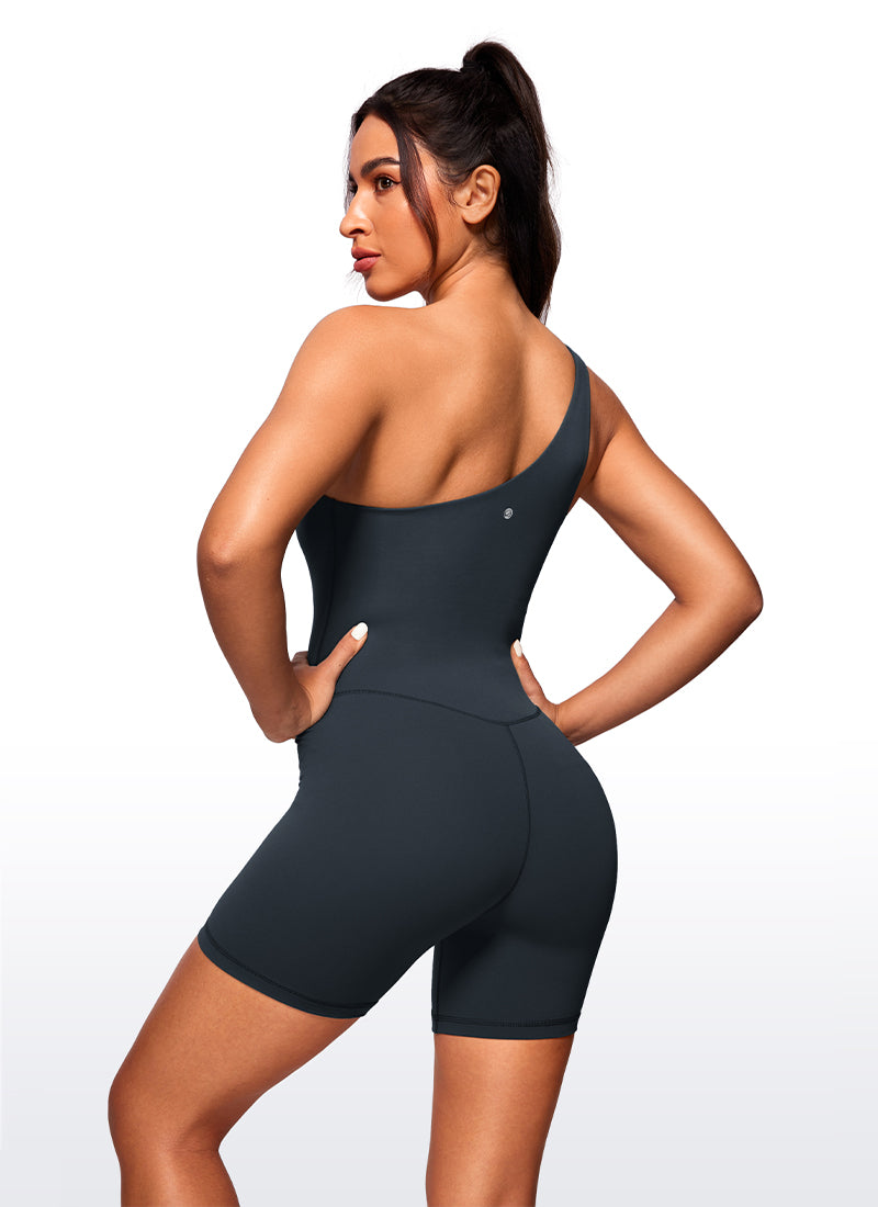 CRZ YOGA Women's Yoga One Shoulder Romper Shorts Bodysuit Jumpsuits True Navy