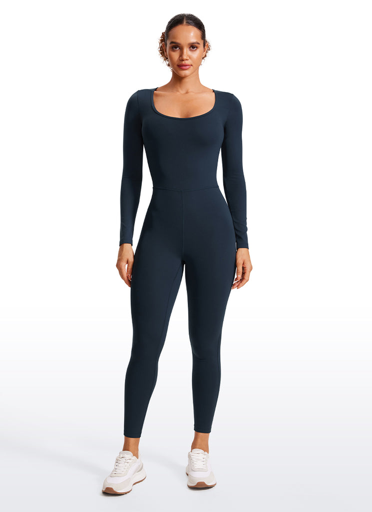 CRZ YOGA Women's Casual Yoga Scoop Neck Long Sleeve Jumpsuits  25" True Navy