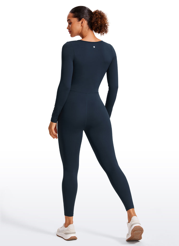 CRZ YOGA Women's Casual Yoga Scoop Neck Long Sleeve Jumpsuits  25" True Navy