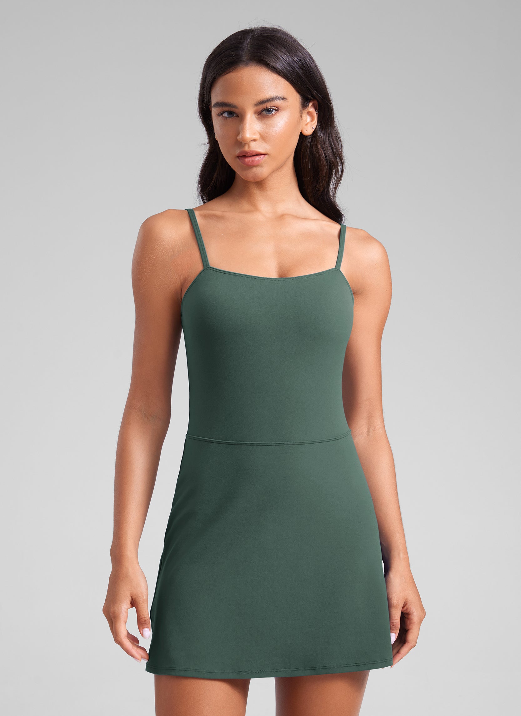 CRZ YOGA Butterluxe Spaghetti Strap Athletic Casual Tennis Dresses Dark Forest Green