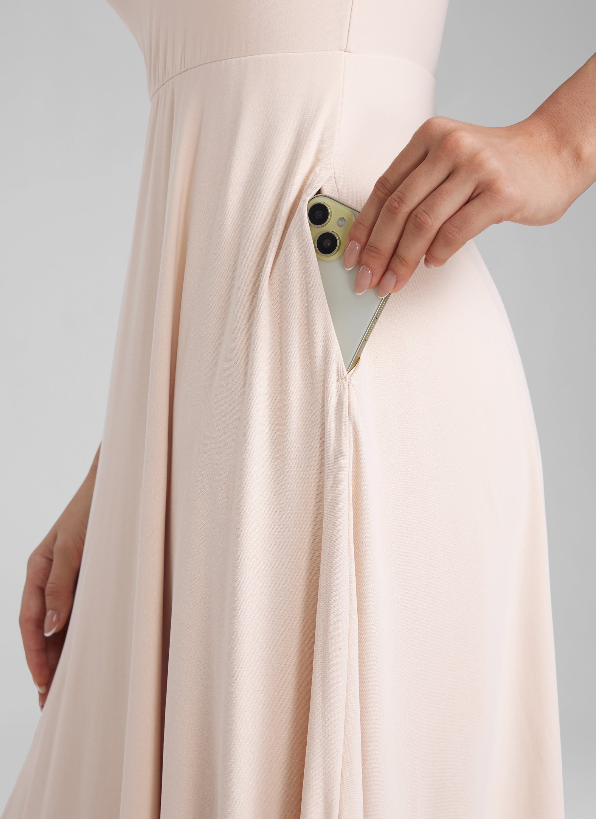 CRZ YOGA Womens Clouldweight Square Neck Pocket Sleeveless Midi Dress White Opal