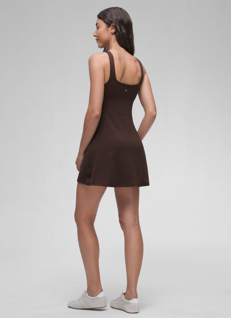 CRZ YOGA Women Butterluxe Square Neck Shelf Bra Tennis Dresses A line Hot Fudge Brown