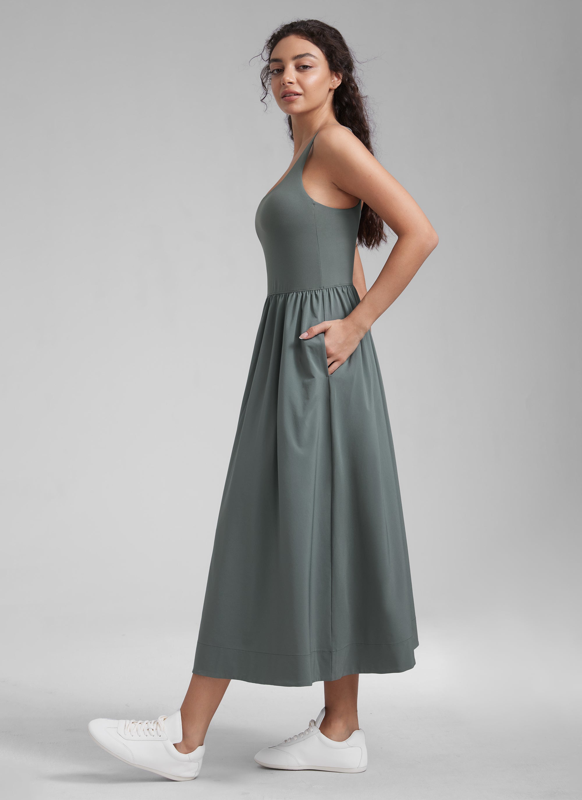 Square Neck Sleeveless Pocket Dress