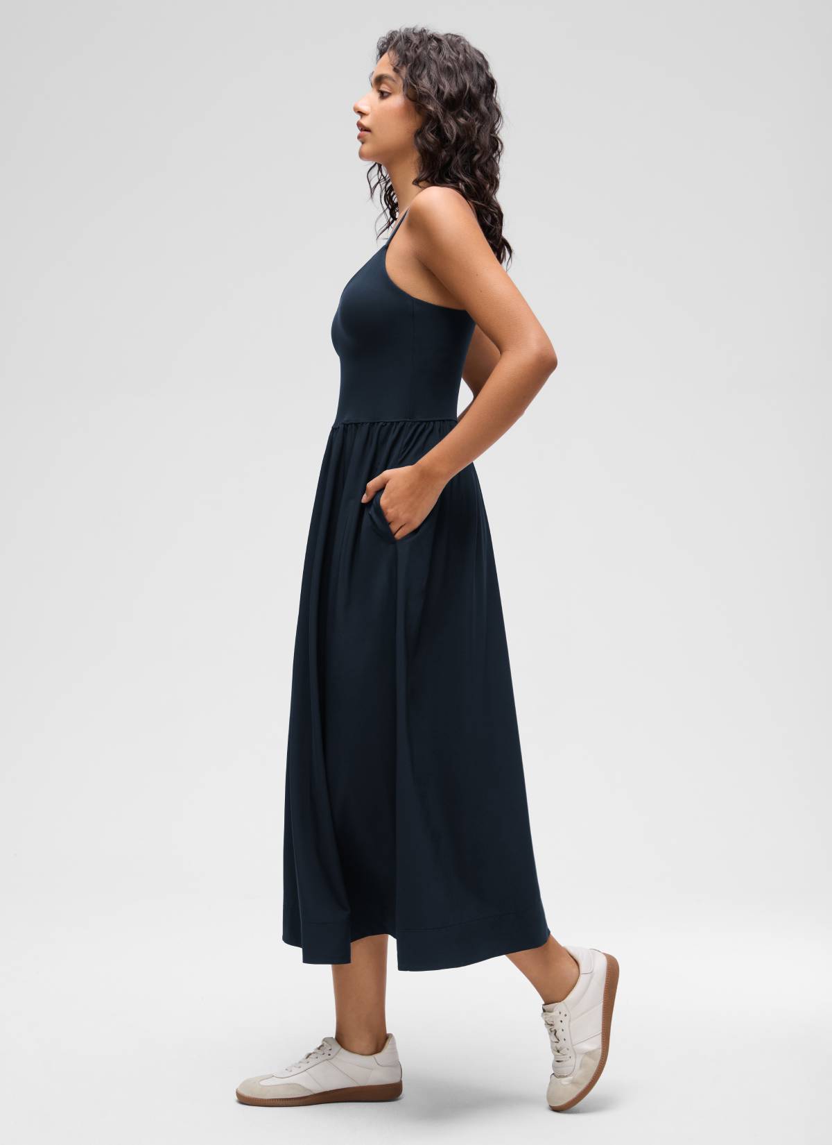 CRZ YOGA Women's Casual V Neck Built in Bra Long Dress True Navy