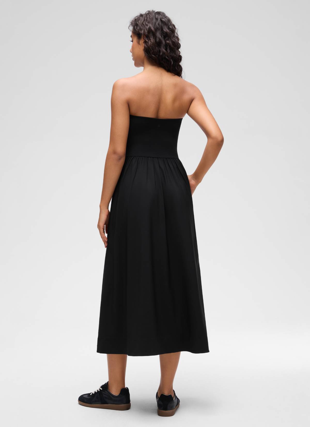 CRZ YOGA Women's Dual-fabric Casual Strapless Built in Bra Long Dress Black