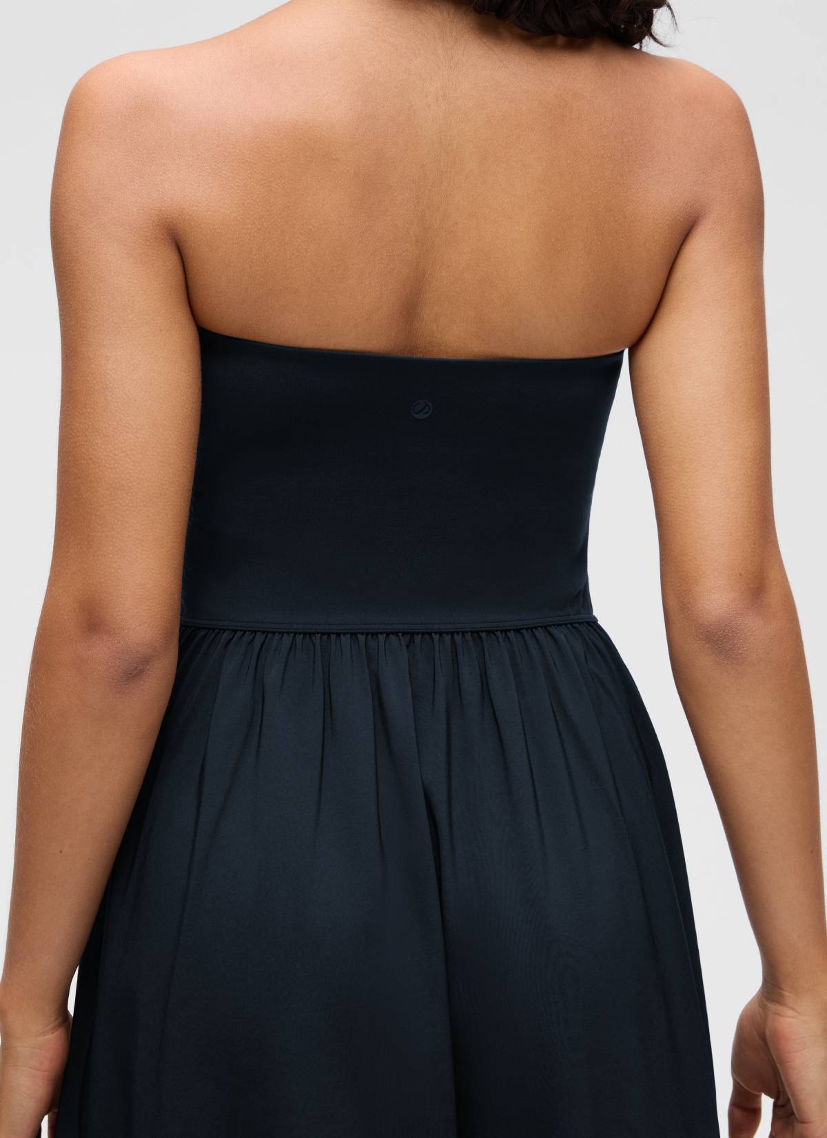 CRZ YOGA Women's Dual-fabric Casual Strapless Built in Bra Long Dress True Navy