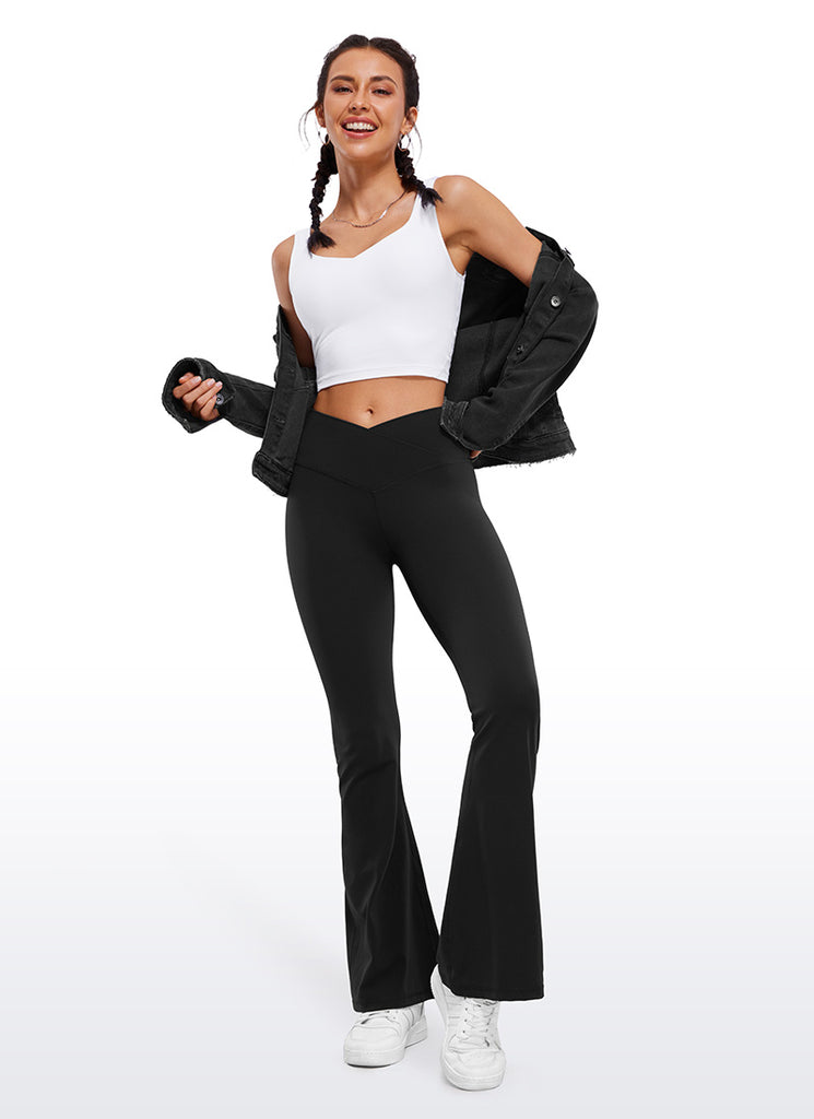 CRZ YOGA Women Butterluxe V Crossover High Waist Flare Leggings 31" Hot Fudge Brown