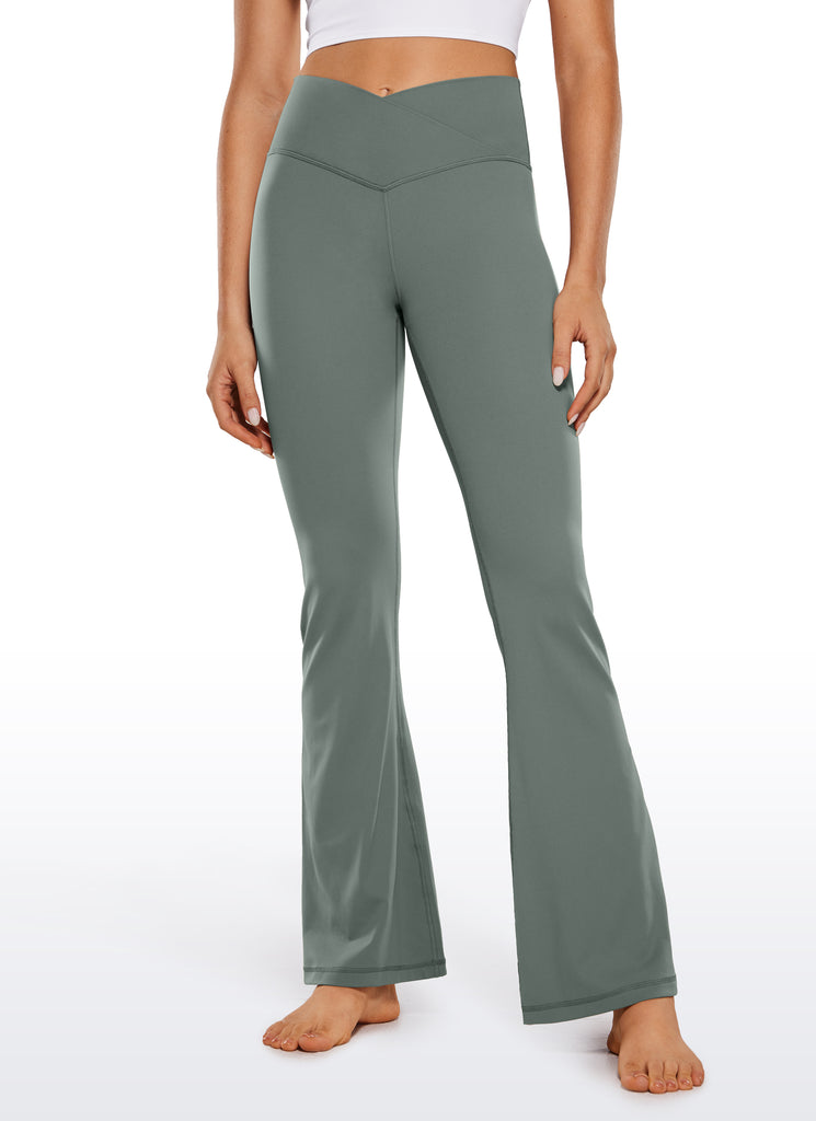 CRZ YOGA Women Butterluxe V Crossover High Waist Flare Leggings 31" Olive Green
