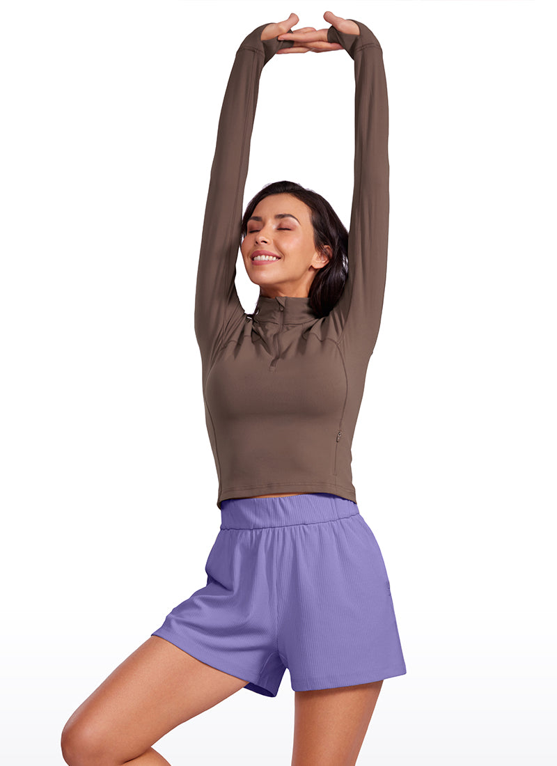 CRZ YOGA Women's Ribbed High Waisted Sweat Shorts 3'' Dark Lavender Purple