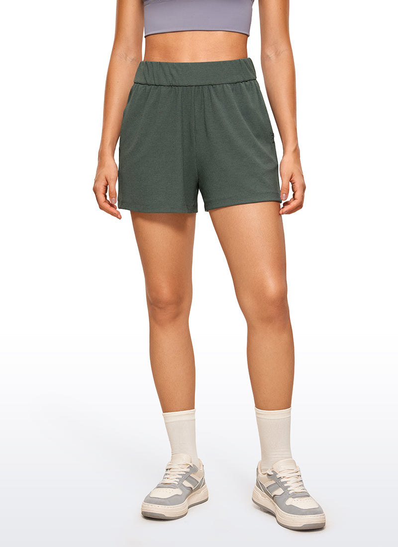 CRZ YOGA Women's Ribbed High Waisted Sweat Shorts 3'' Grey Sage