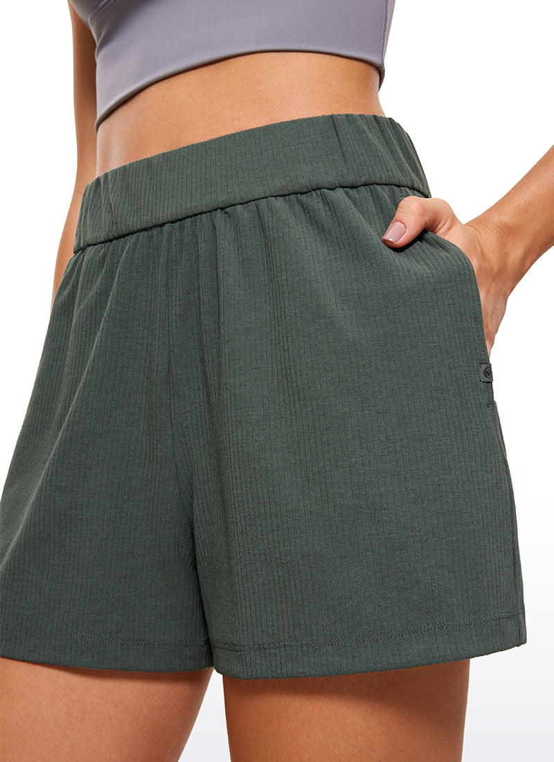 CRZ YOGA Women's Ribbed High Waisted Sweat Shorts 3'' Grey Sage