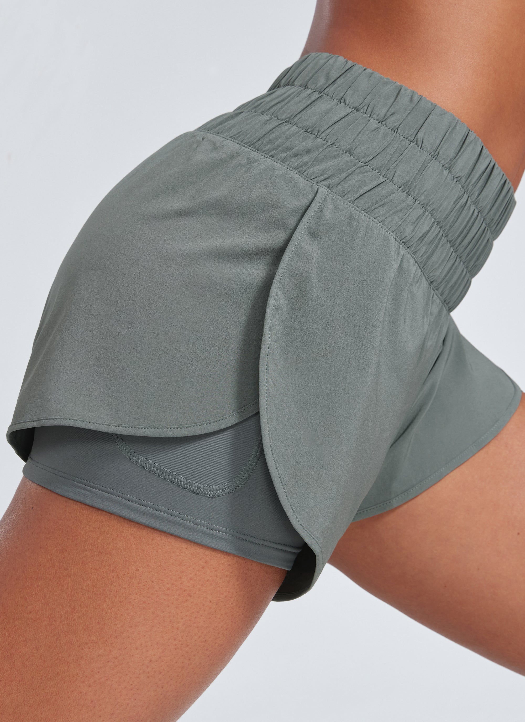 CRZ YOGA Women's Train High-Rise 2 in 1 Shorts with Pocket 3'' Grey Sage
