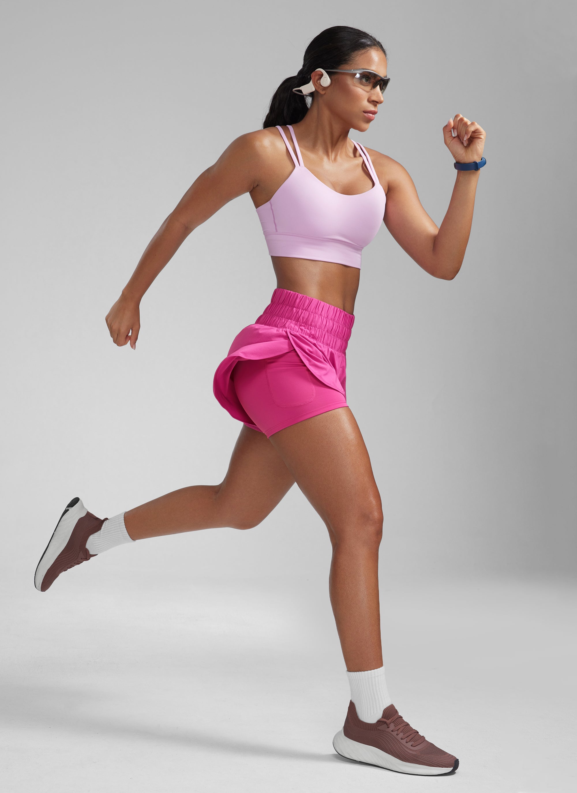 CRZ YOGA Women's Train High-Rise 2 in 1 Shorts with Pocket 3'' Hibiscus Purple