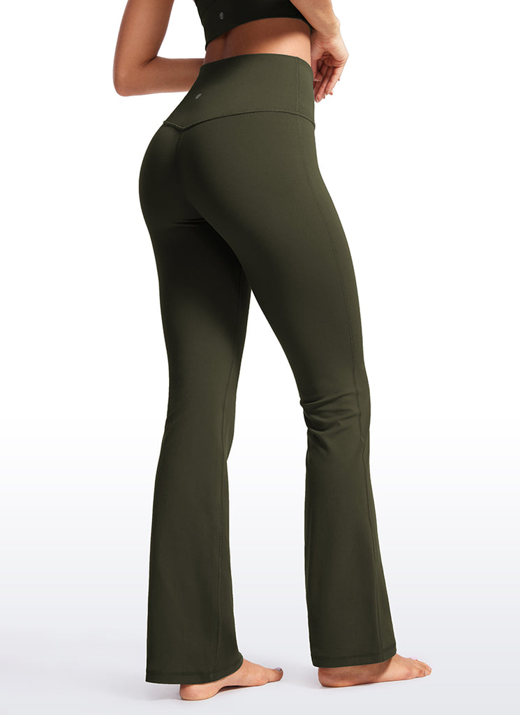 Butterluxe High Waist Flare Wide Leg Bootcut Pockets Leggings 31" Olive Green