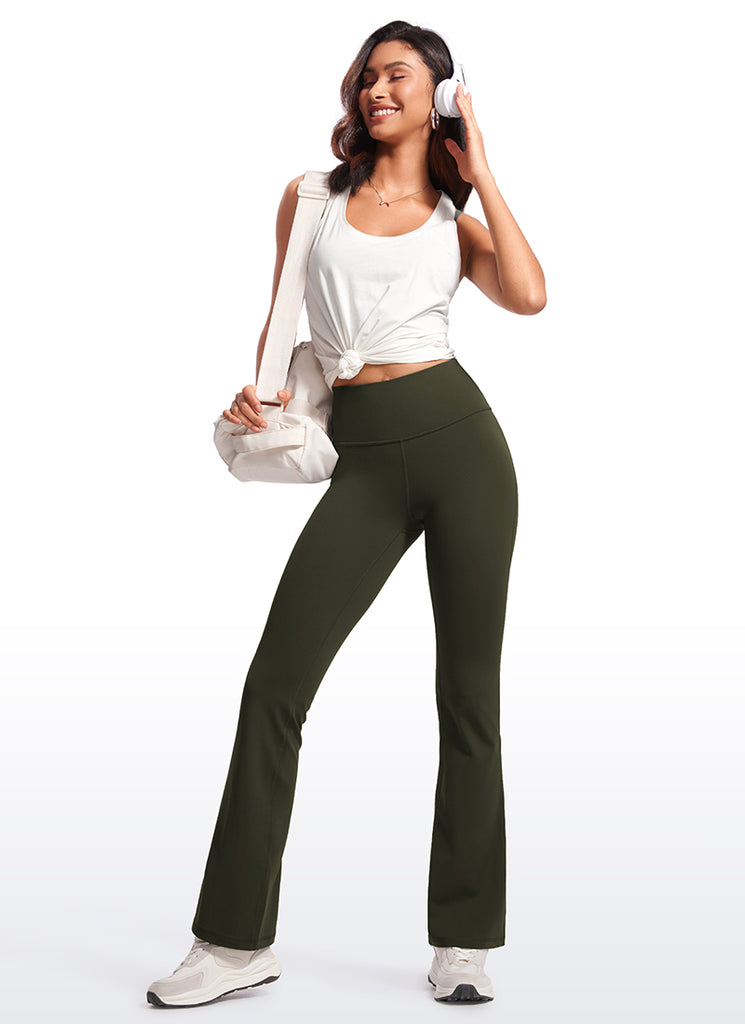 Butterluxe High Waist Flare Wide Leg Bootcut Pockets Leggings 31" Olive Green