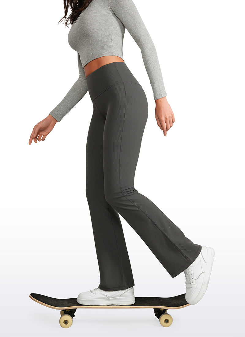 CRZ YOGA Womens Ribbed Pocket High Waist Bootcut  Flare Leggings 31