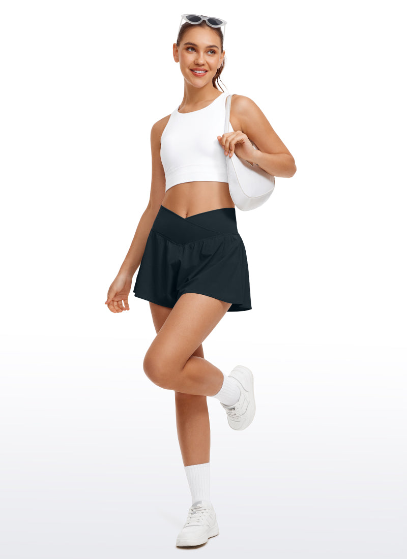 CRZ YOGA Women's Tennis V Crossover 2 in 1 Flowy Shorts High Waisted True Navy