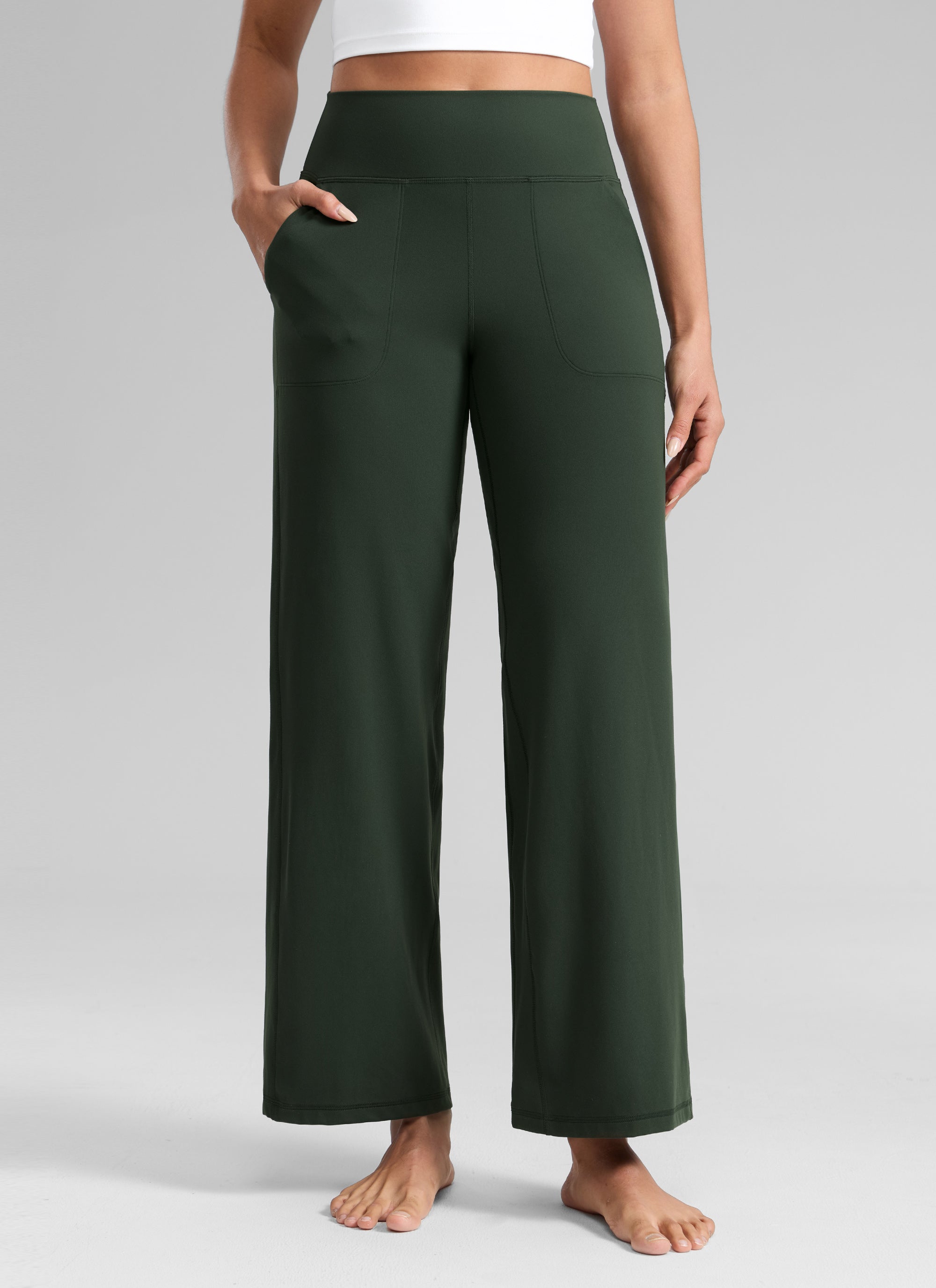 CRZ YOGA Women's Butterlift High Waisted Wide Leg Pants with Pockets Legend Green