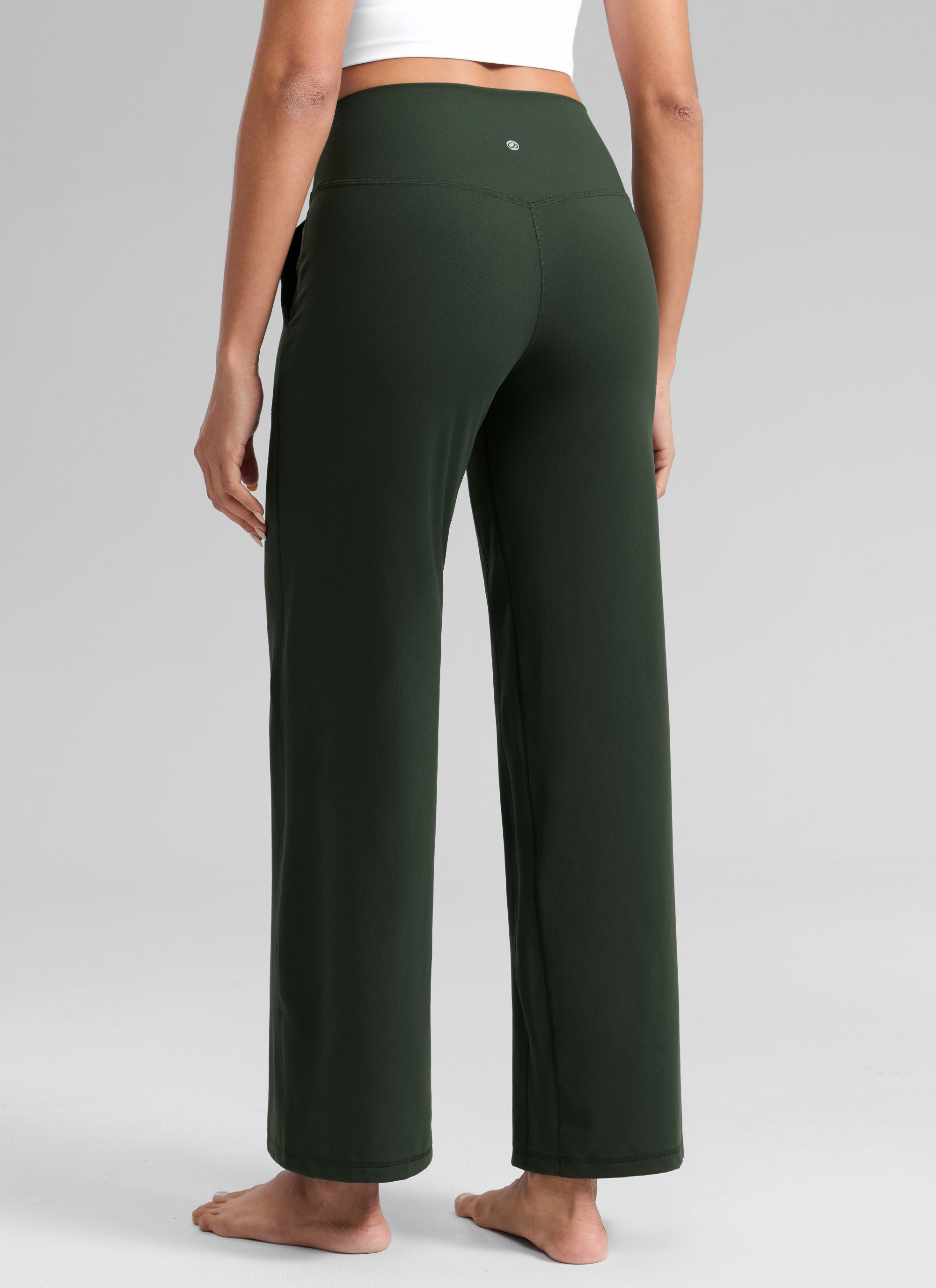 CRZ YOGA Women's Butterlift High Waisted Wide Leg Pants with Pockets Legend Green