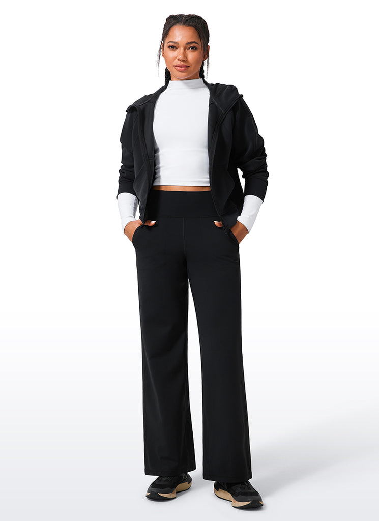 CRZ YOGA Women's Butterlift High Waisted Wide Leg Pants with Pockets Black