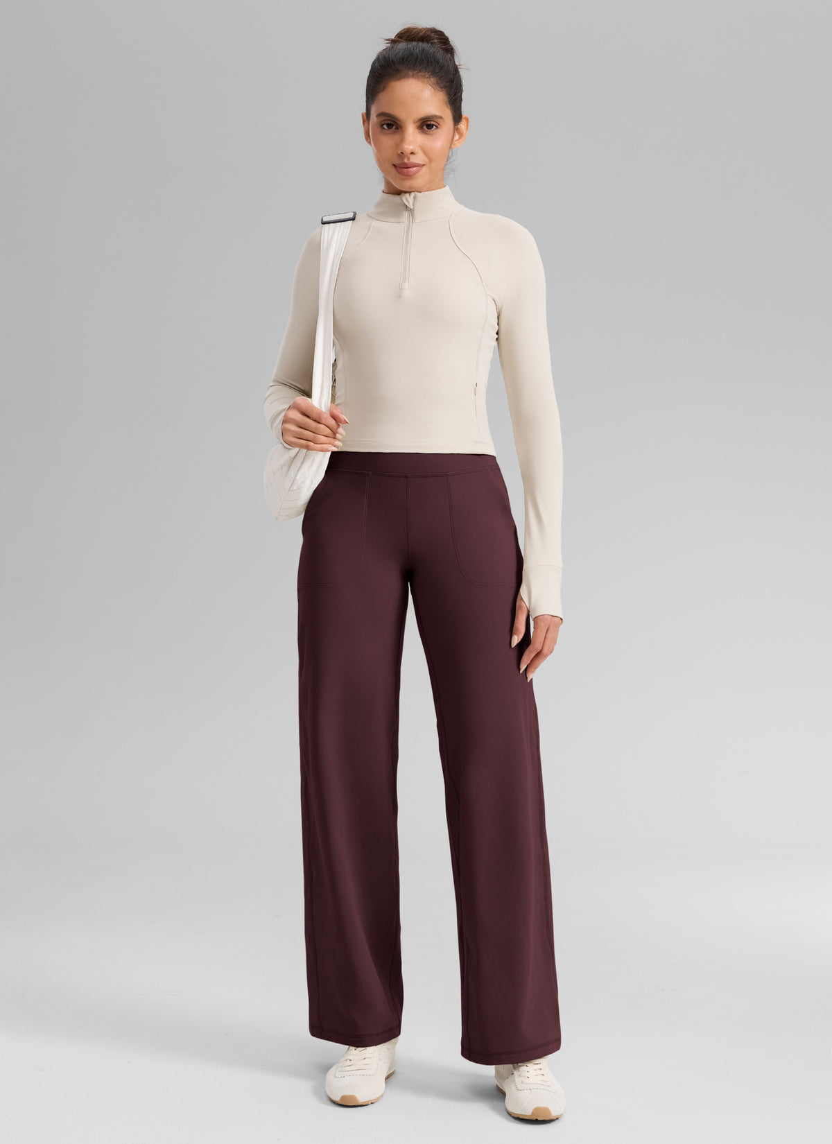 CRZ YOGA Women's Butterlift High Waisted Wide Leg Pants with Pockets Ripe Plum