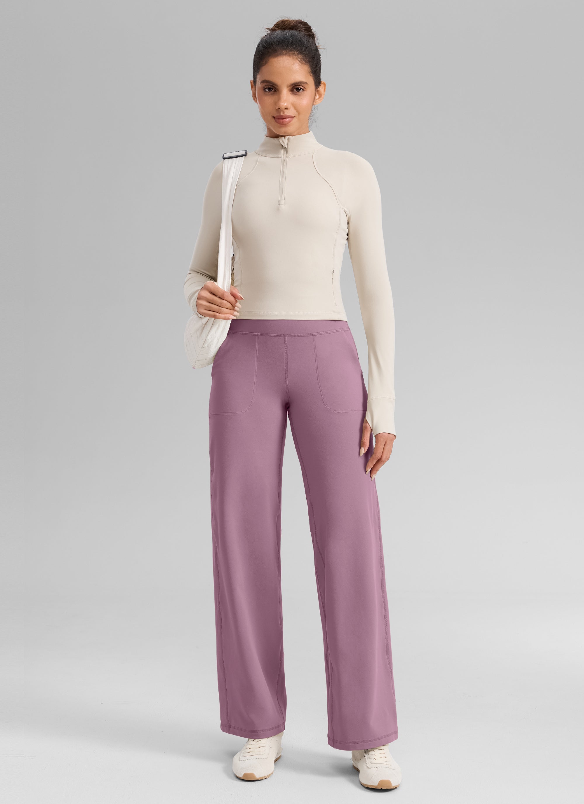 CRZ YOGA Women's Butterlift High Waisted Wide Leg Pants with Pockets Light Lavender