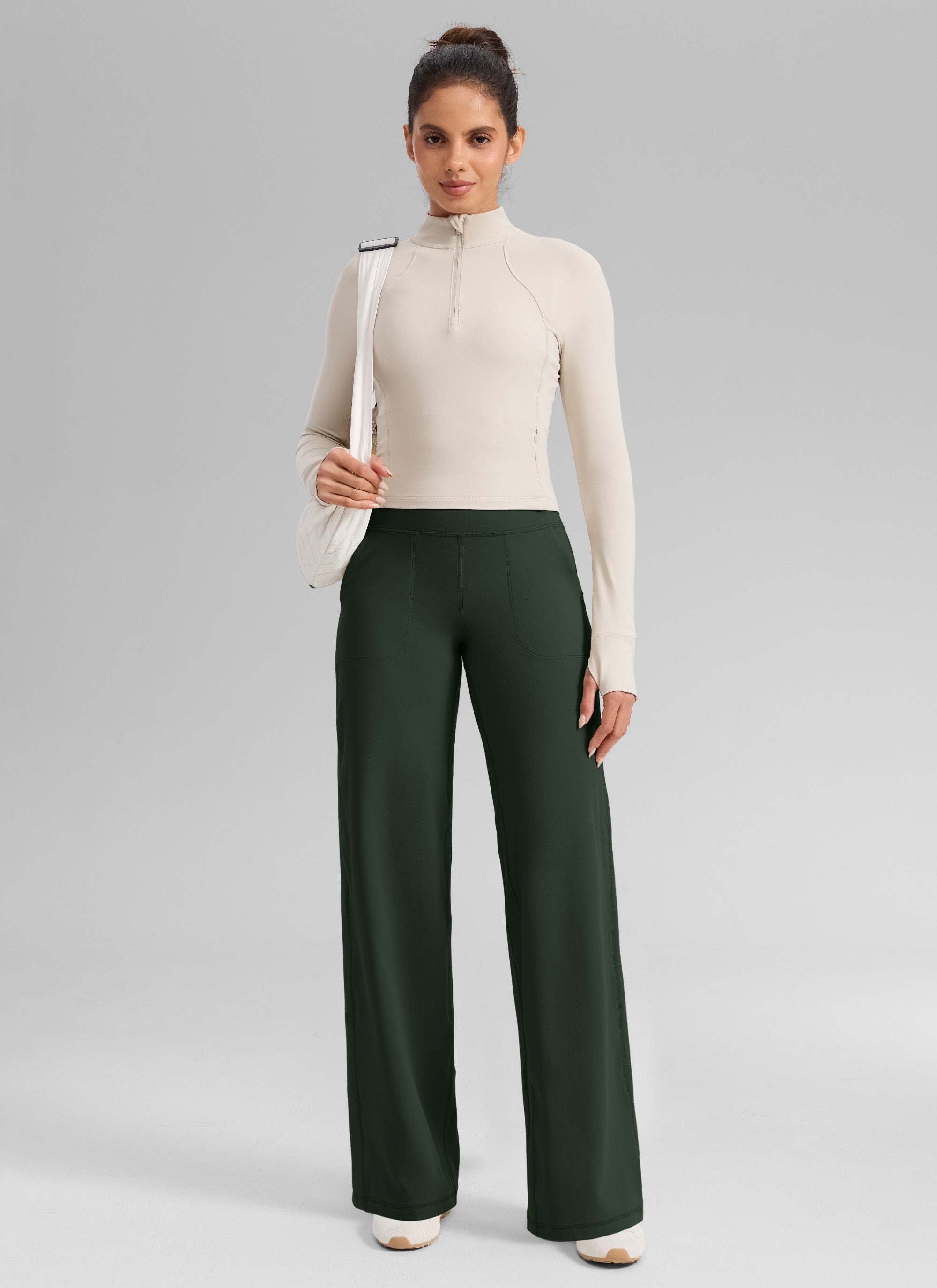 CRZ YOGA Women's Butterlift High Waisted Wide Leg Pants with Pockets 33