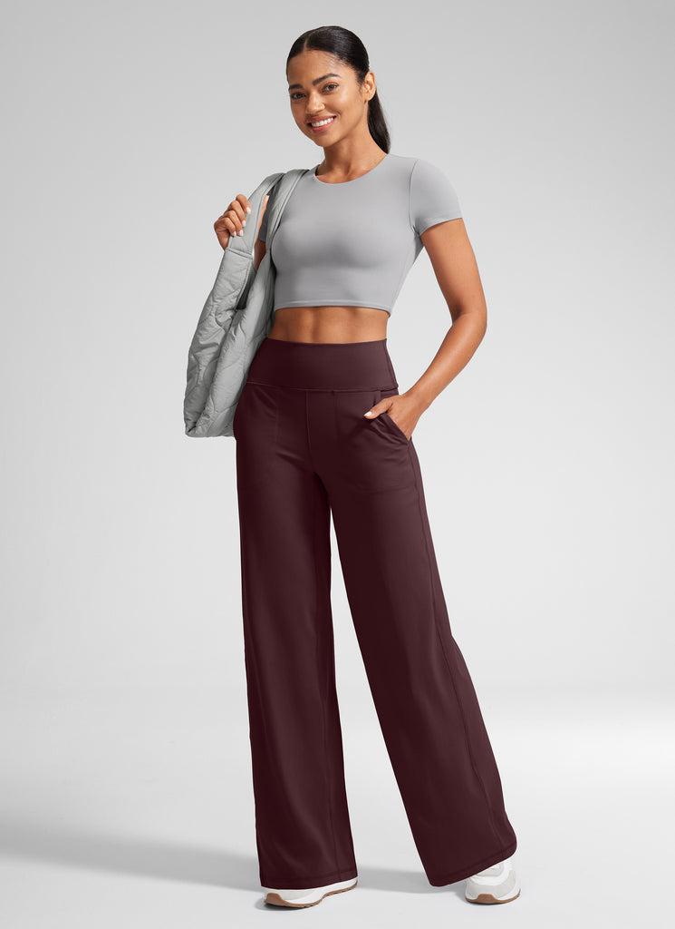 CRZ YOGA Women's Butterlift High Waisted Wide Leg Pants with Pockets 33" True Navy